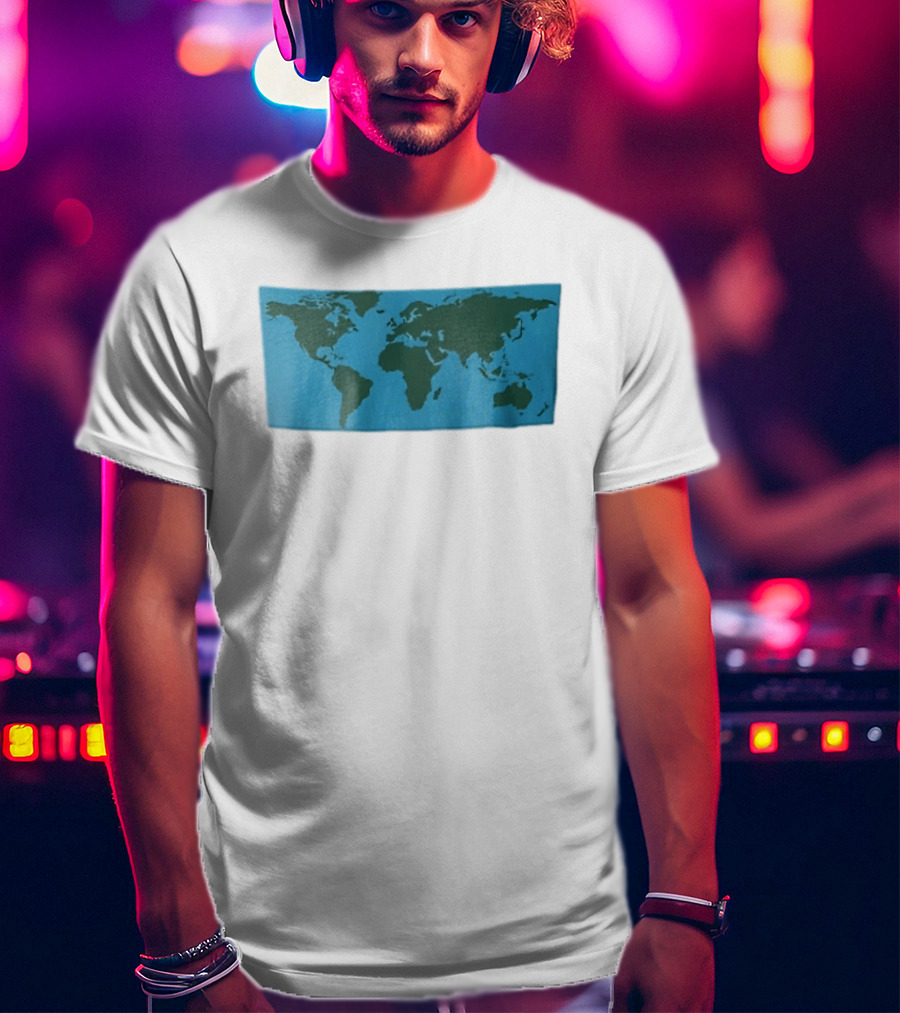 World Map Continents Green And Blue Ocean T-Shirt