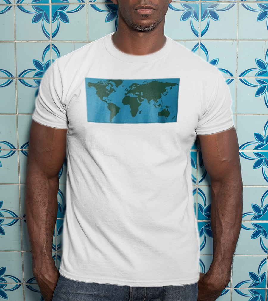 World Map Continents Green And Blue Ocean T-Shirt