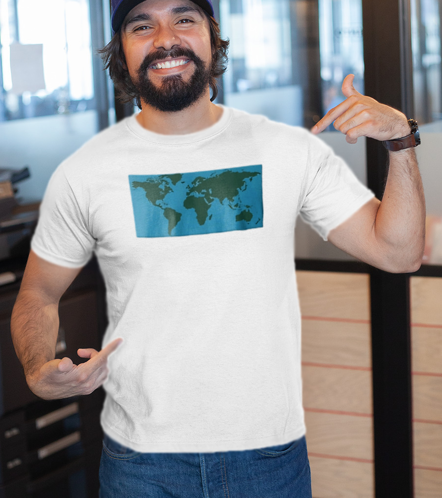 World Map Continents Green And Blue Ocean T-Shirt