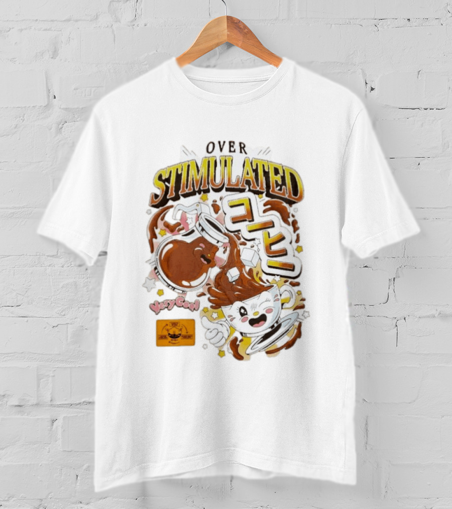 OVERSTIMULATED VeryCool Coffee Chaos Cappuccino Cartoon Fun T-Shirt