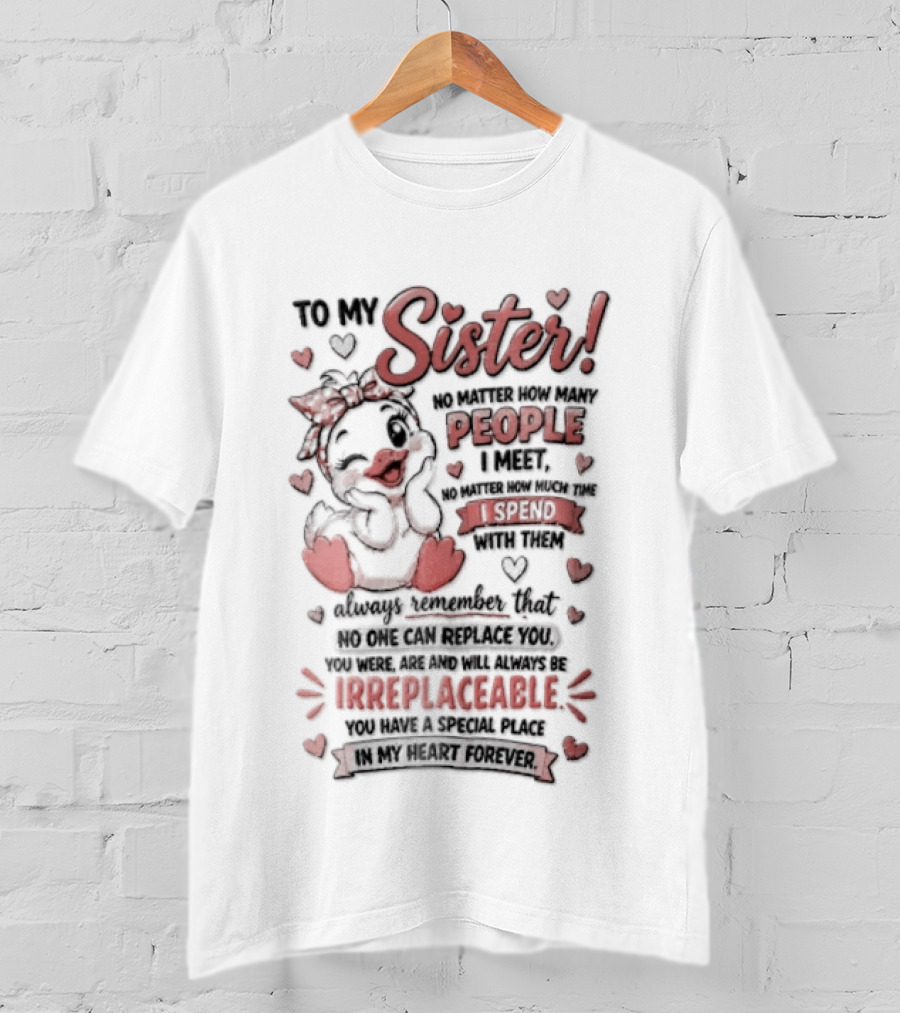 To My Sister No Matter How Many People I Meet How Much Time Passes You Are Irreplaceable Duck T-Shirt