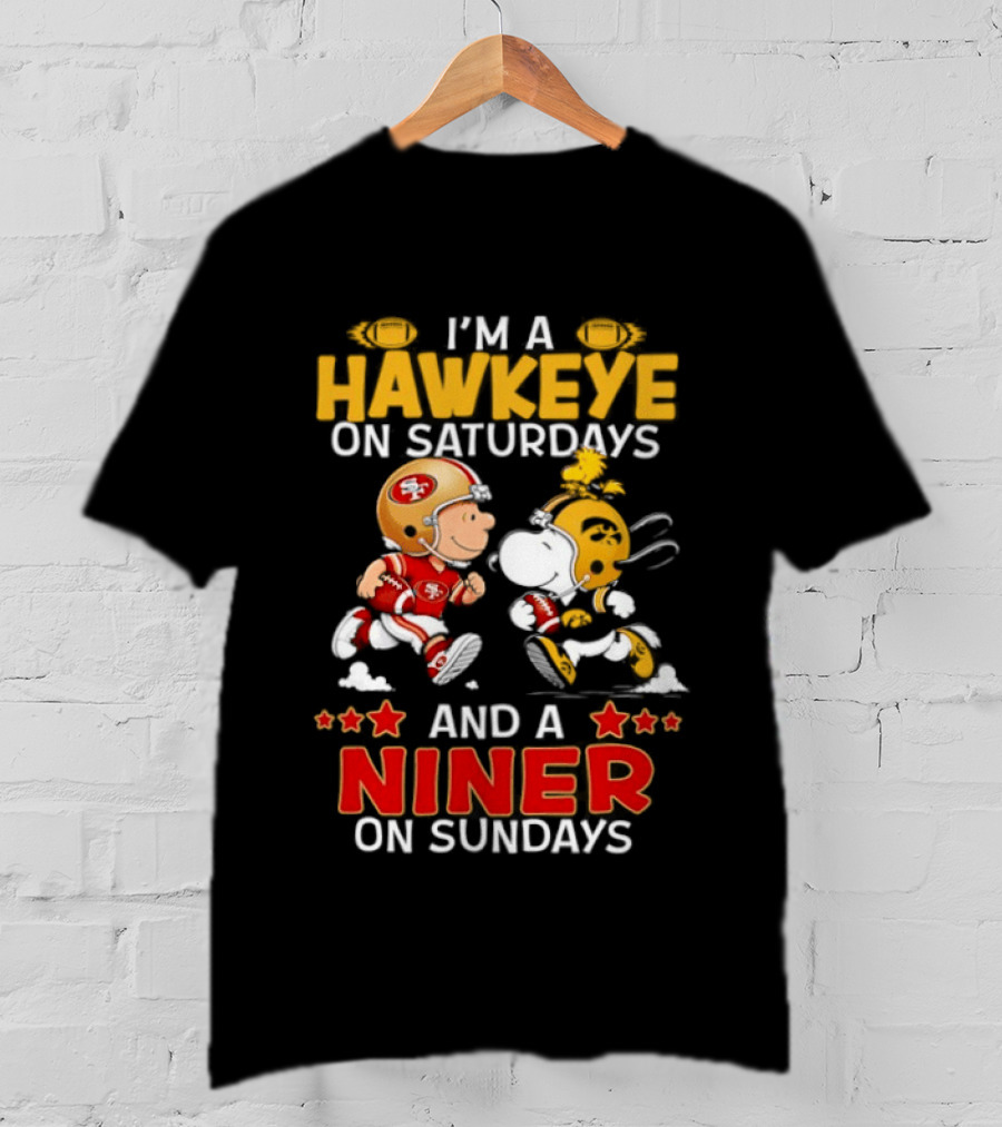 Charlie Brown Snoopy Hawkeye Saturdays Niner Sundays Football Mashup T-Shirt
