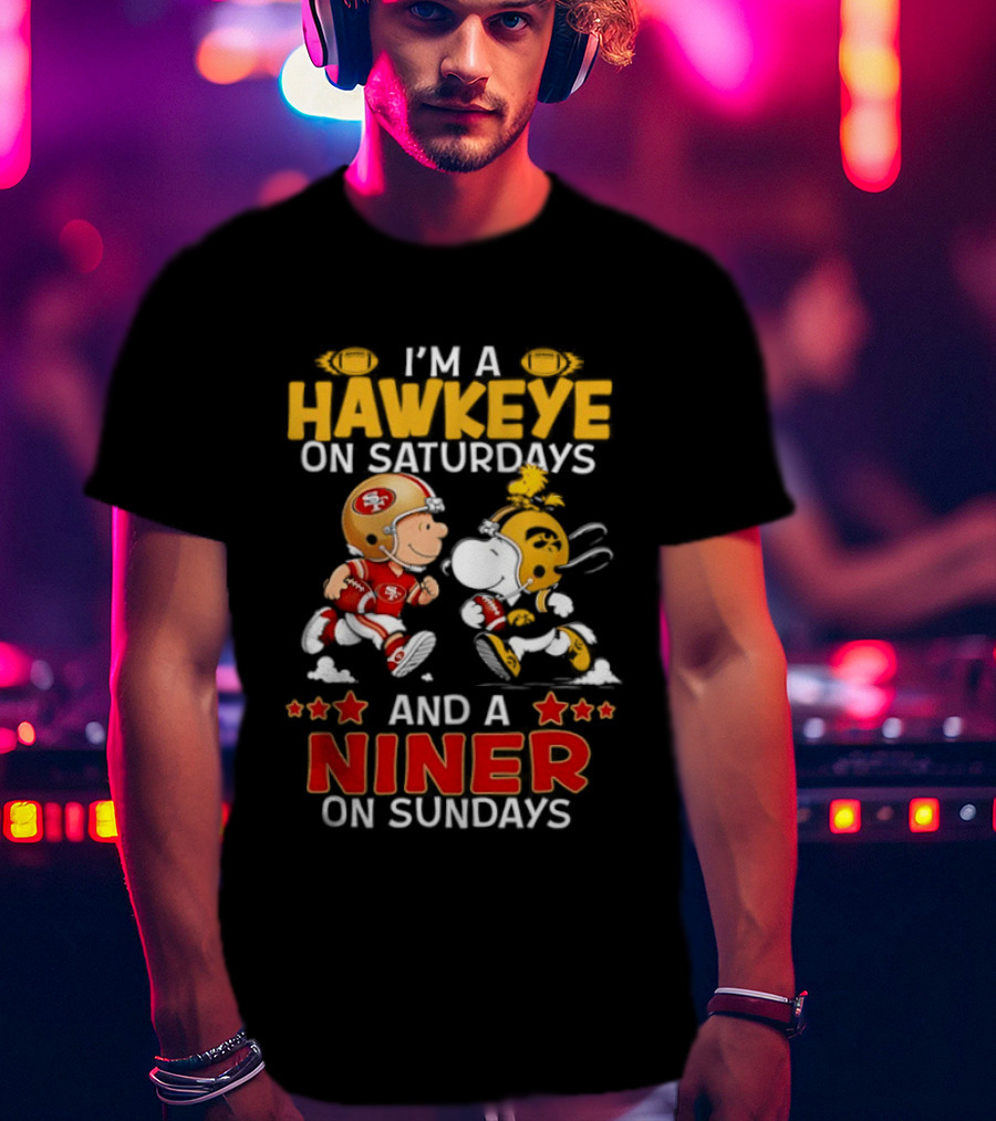 Charlie Brown Snoopy Hawkeye Saturdays Niner Sundays Football Mashup T-Shirt