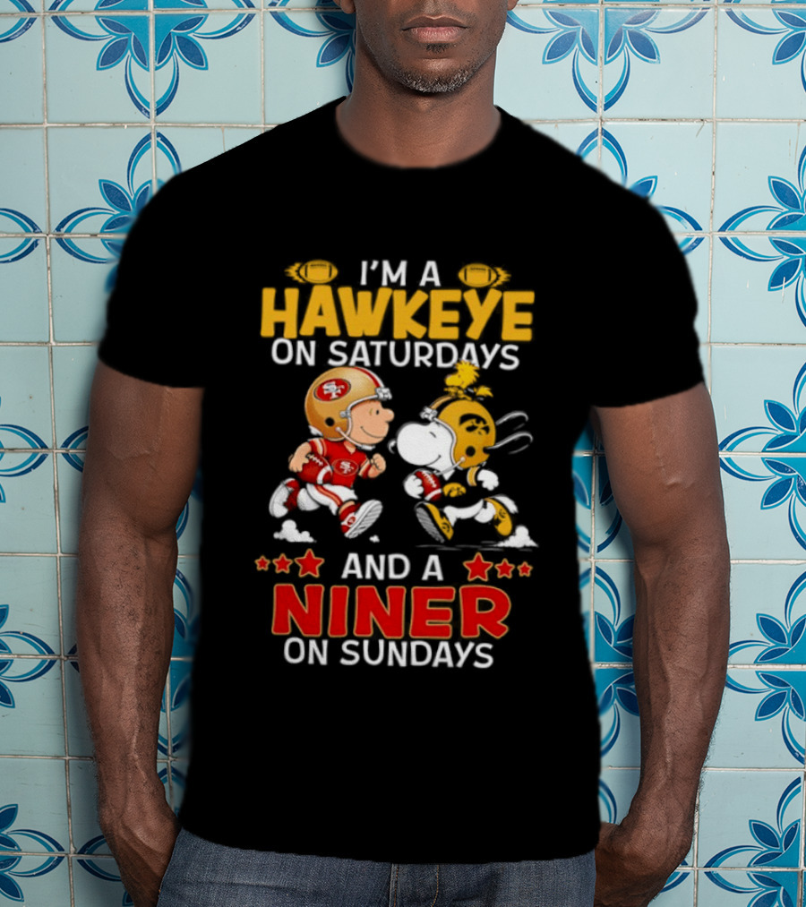 Charlie Brown Snoopy Hawkeye Saturdays Niner Sundays Football Mashup T-Shirt