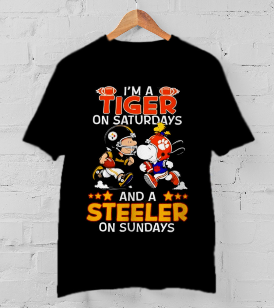 I'm A Tiger On Saturdays And A Steeler On Sundays Charlie Brown Snoopy Football T-Shirt