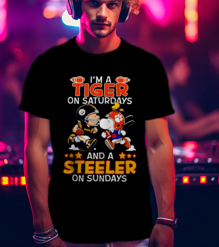 I'm A Tiger On Saturdays And A Steeler On Sundays Charlie Brown Snoopy Football T-Shirt