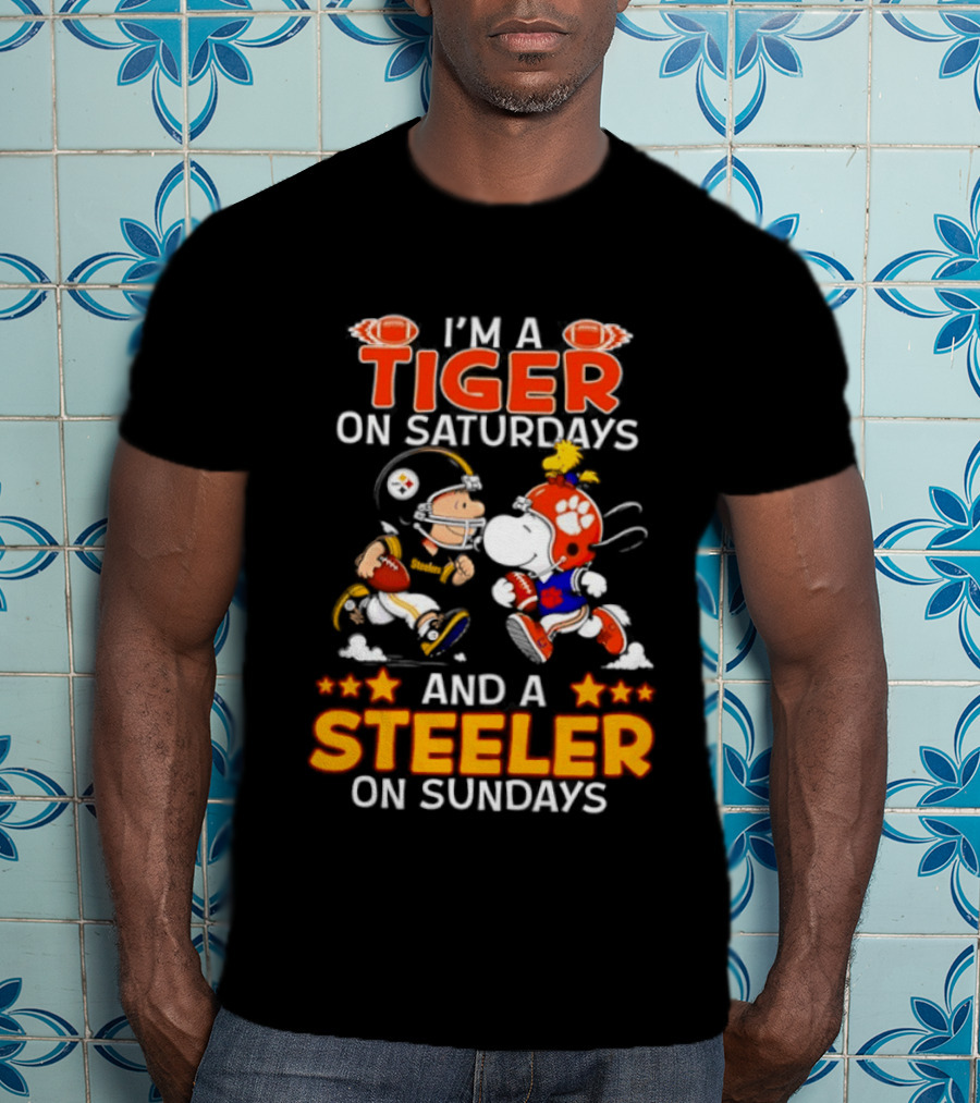 I'm A Tiger On Saturdays And A Steeler On Sundays Charlie Brown Snoopy Football T-Shirt