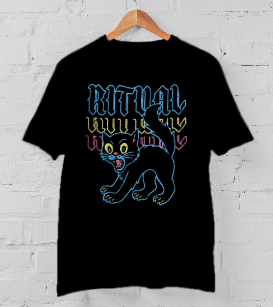 Ritual Neon Colors Screaming Black Cat T-Shirt