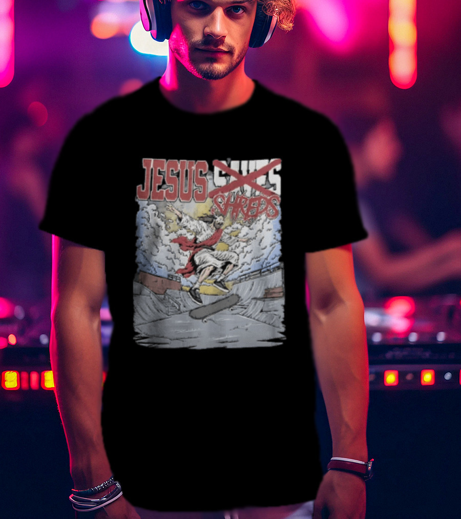 Jesus Shreds Skateboarding Ramp Savior Extreme Sports T-Shirt