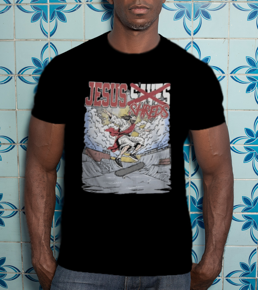 Jesus Shreds Skateboarding Ramp Savior Extreme Sports T-Shirt
