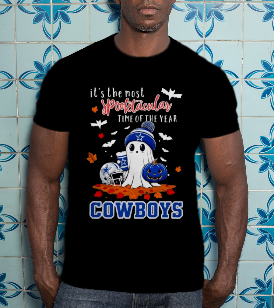 It's The Most Spooktacular Time Of The Year Cowboys Halloween Ghost Pumpkin Football T-Shirt