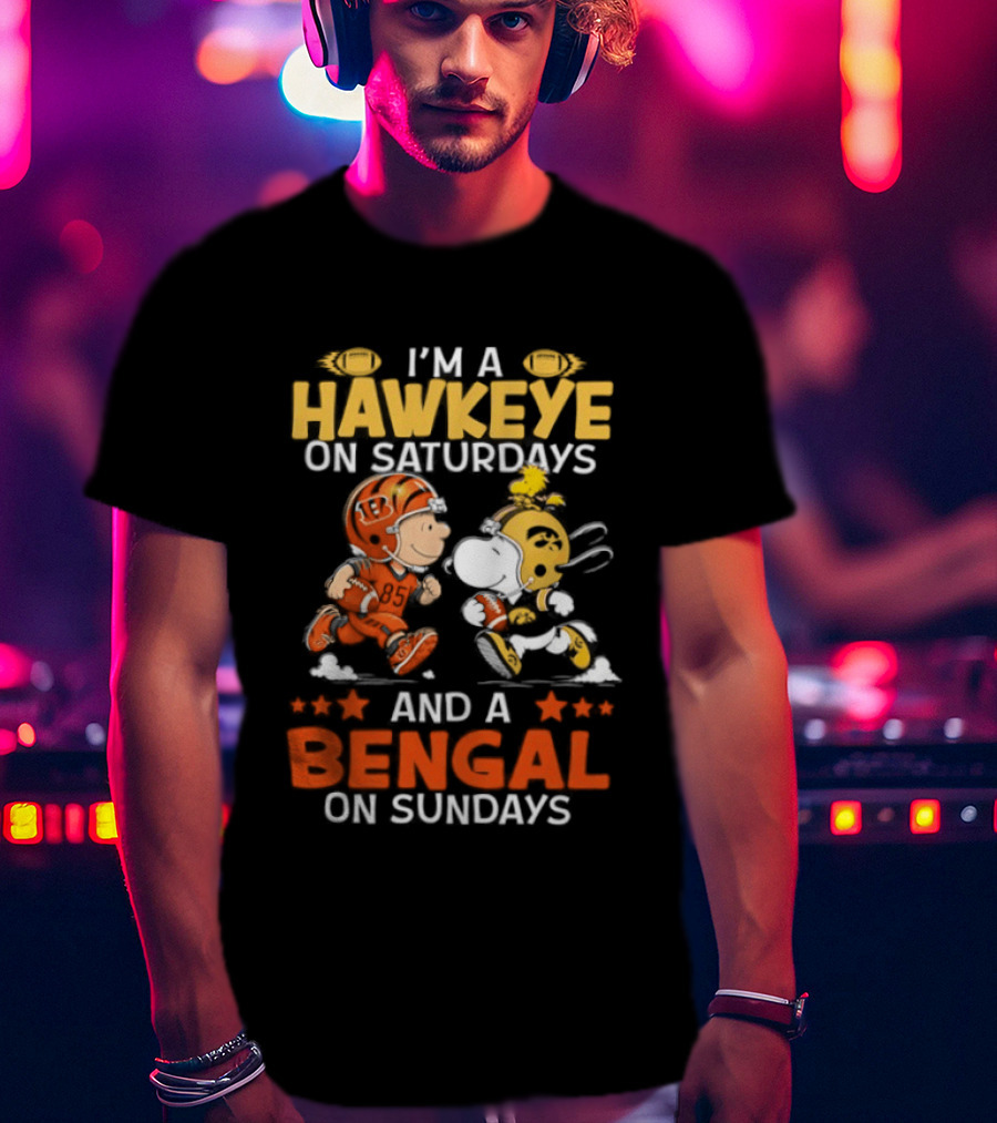 Iowa Hawkeyes Saturdays And Cincinnati Bengals Sundays Snoopy Charlie Brown T-Shirt