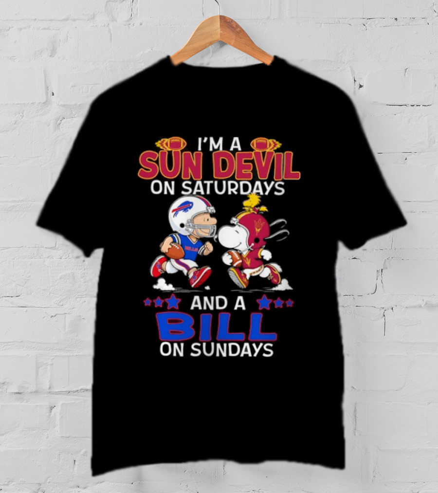 I'm A Sun Devil On Saturdays And A Bill On Sundays Football Fans Snoopy Charlie Brown T-Shirt