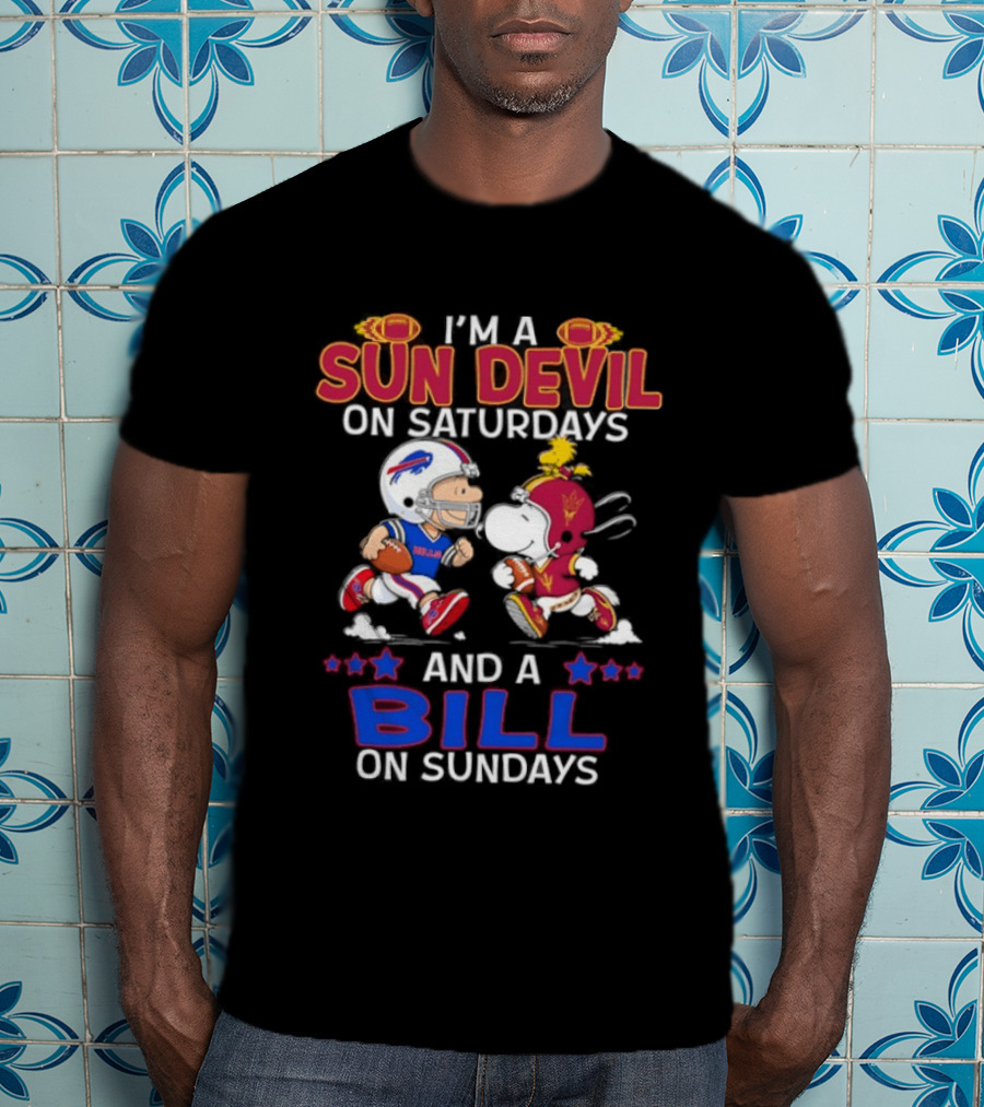 I'm A Sun Devil On Saturdays And A Bill On Sundays Football Fans Snoopy Charlie Brown T-Shirt