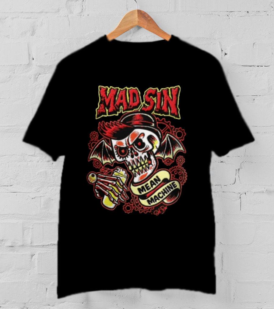 Mad Sin Mean Machine Skull Skeleton Beer T-Shirt