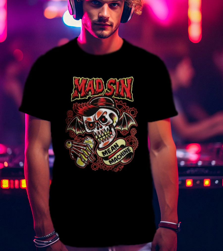 Mad Sin Mean Machine Skull Skeleton Beer T-Shirt