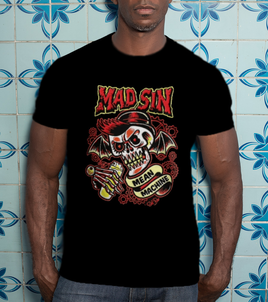 Mad Sin Mean Machine Skull Skeleton Beer T-Shirt