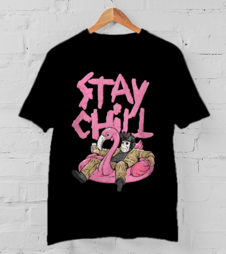 Stay Chill Jason Voorhees Energy Drink Pink Flamingo Float T-Shirt