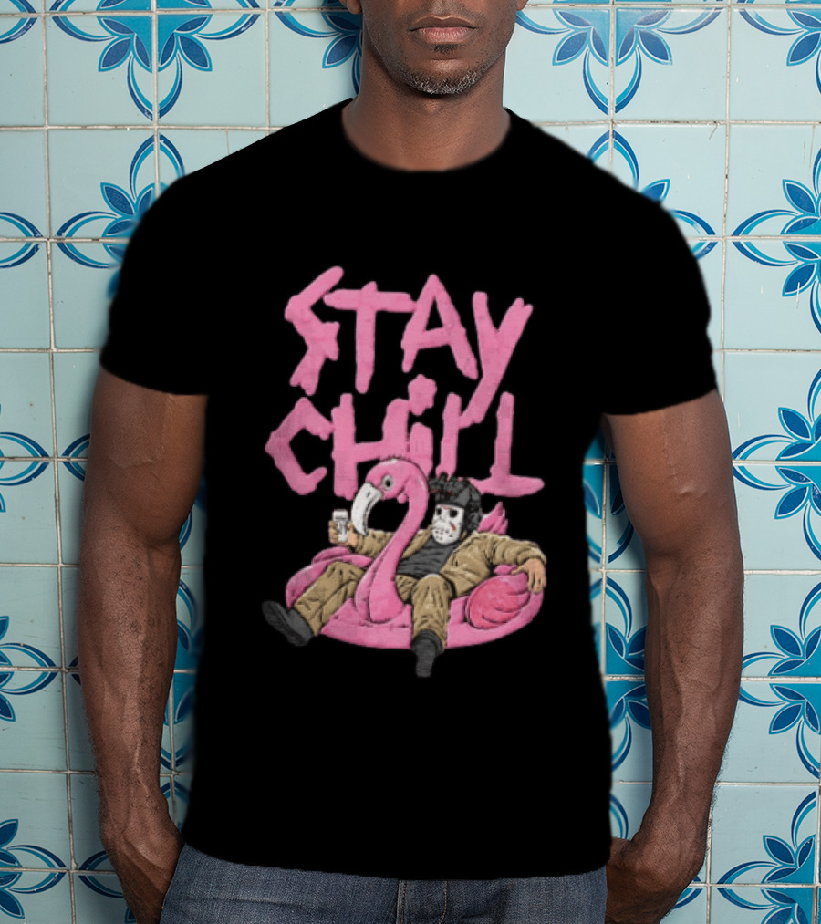 Stay Chill Jason Voorhees Energy Drink Pink Flamingo Float T-Shirt