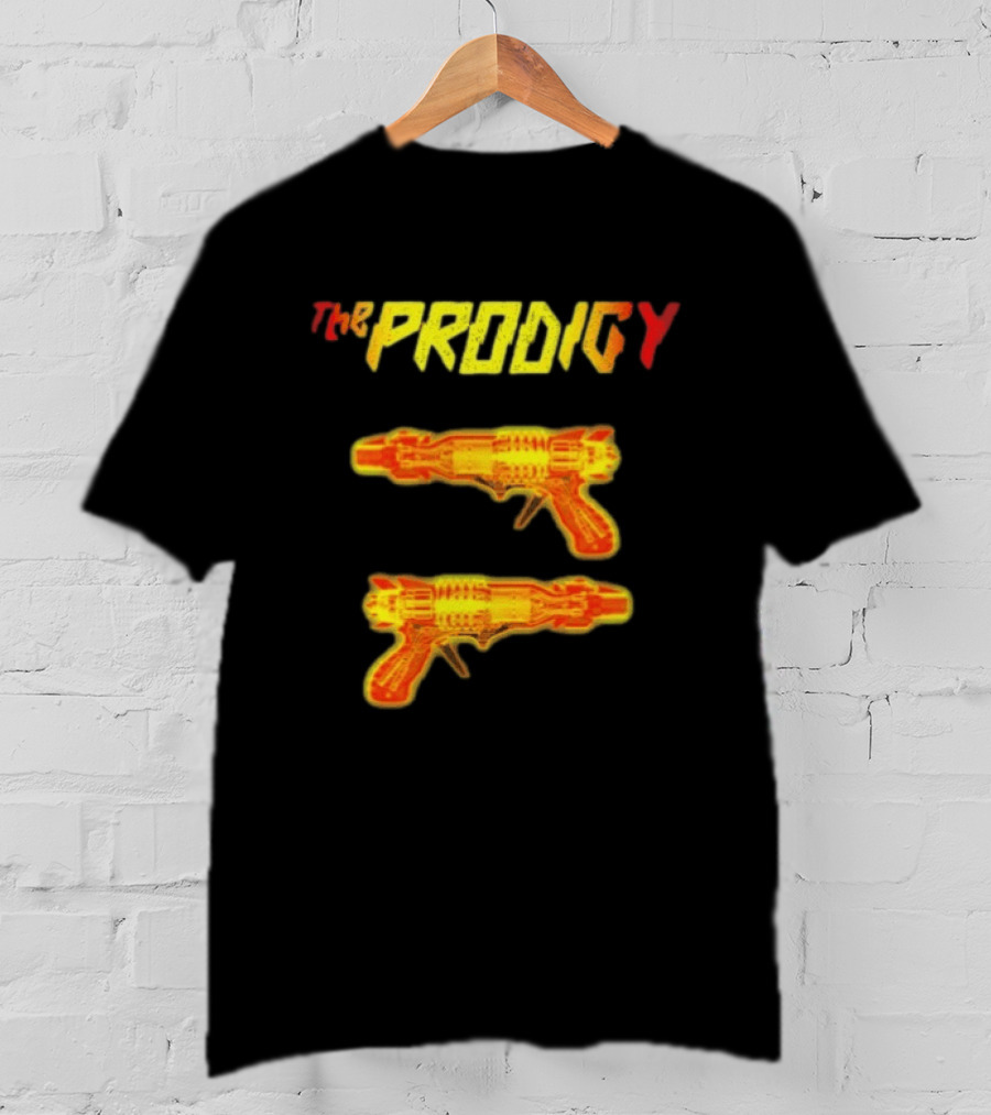 The Prodigy Rayguns Yellow And Red Bold Lettering With Dual Ray Guns T-Shirt