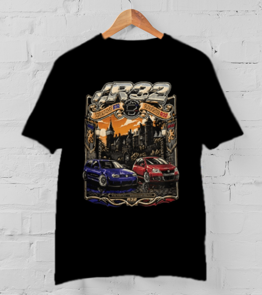 R32 Sudlichter Nordlichter Castle Blue Car Red Car Pure Heritage Modern Performance T-Shirt