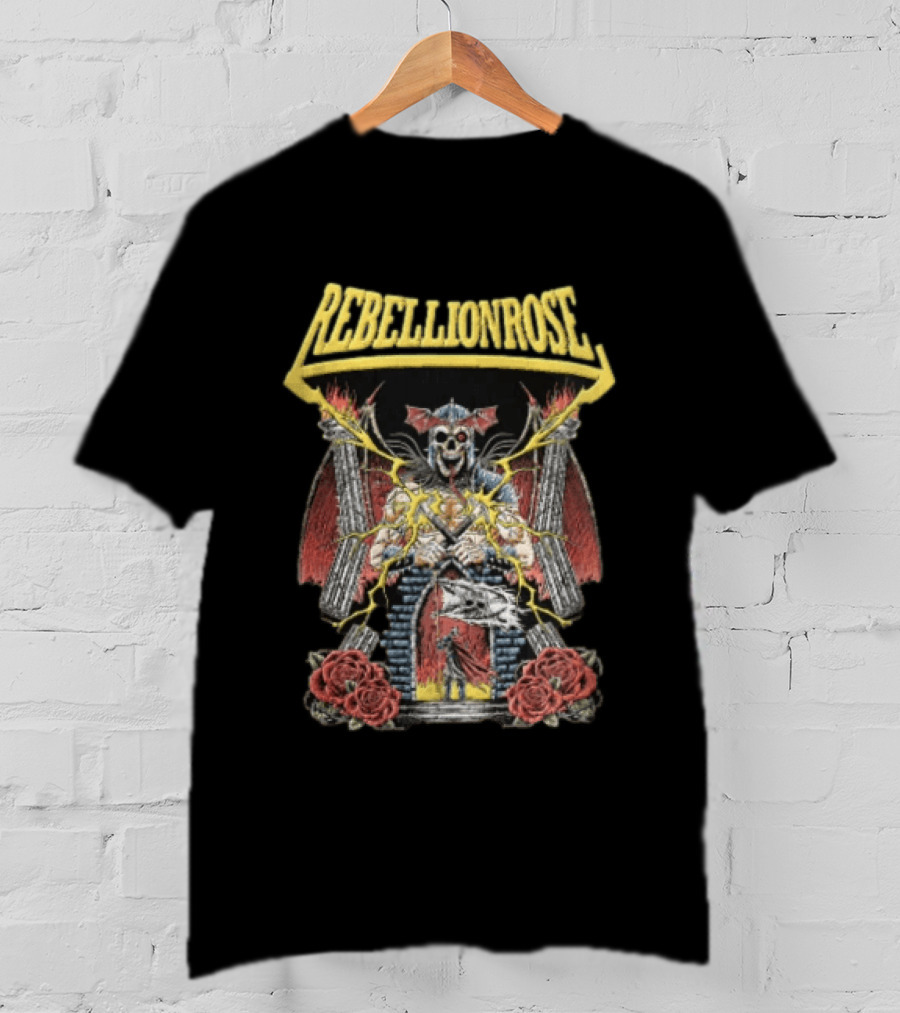 Rebellion Rose Skull Knight Castle With Roses And Lightning T-Shirt
