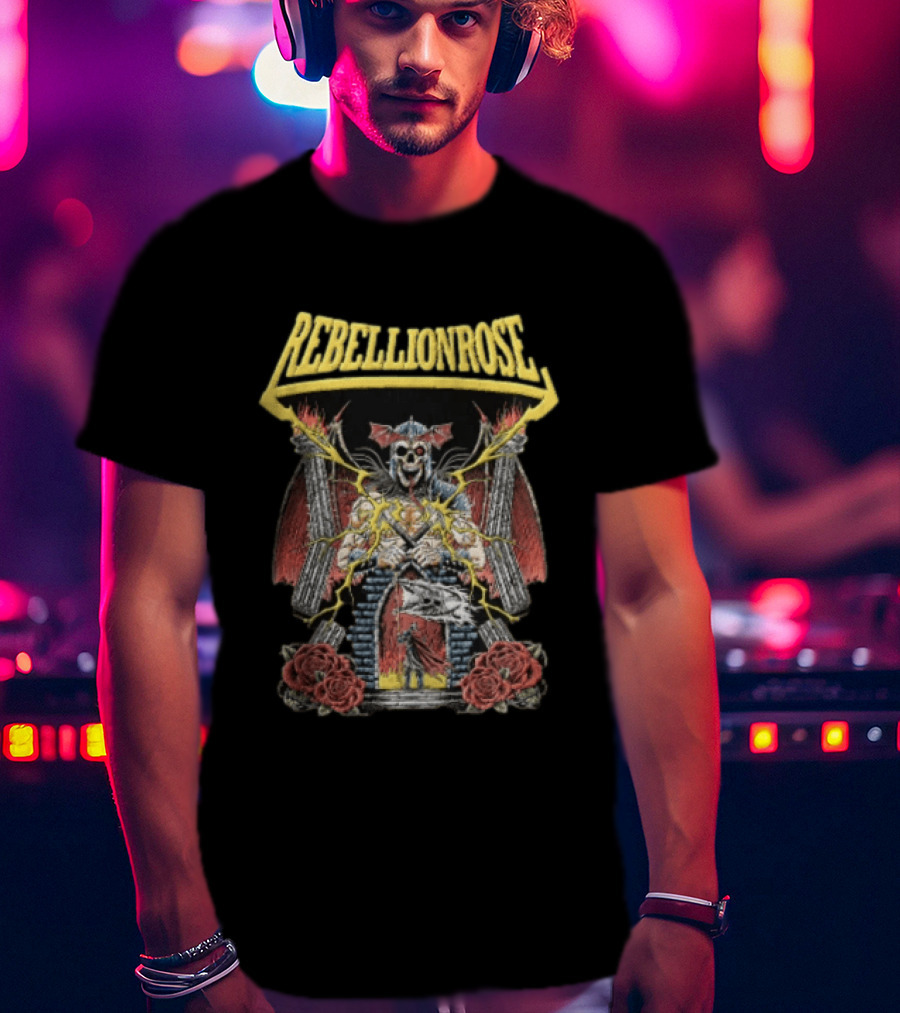 Rebellion Rose Skull Knight Castle With Roses And Lightning T-Shirt