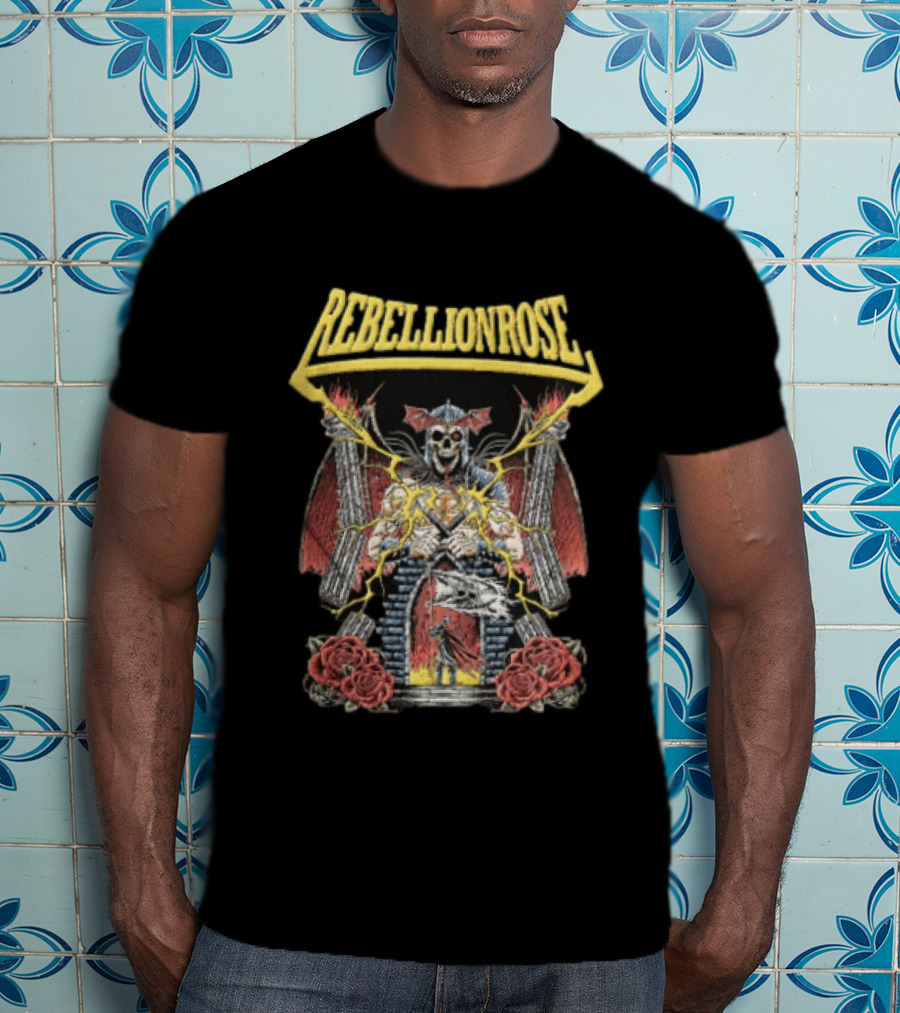 Rebellion Rose Skull Knight Castle With Roses And Lightning T-Shirt
