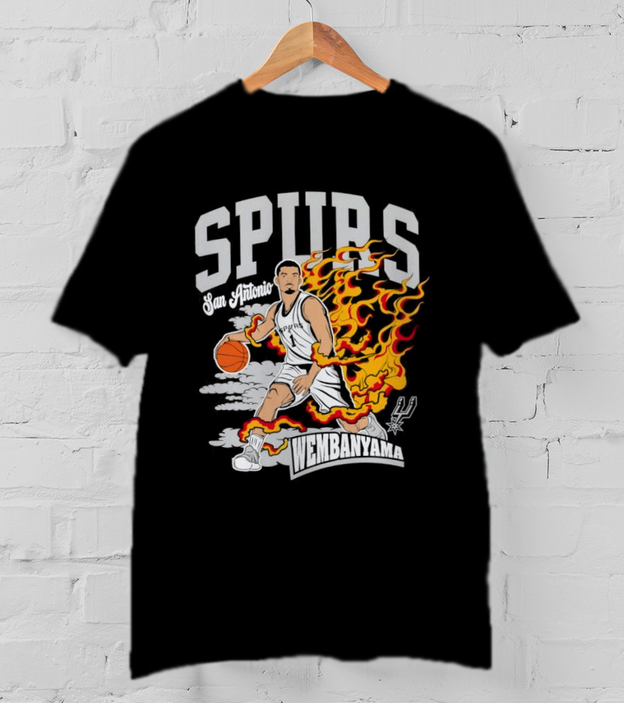 Victor Wembanyama San Antonio Spurs No 1 Basketball Flames Caricature T-Shirt