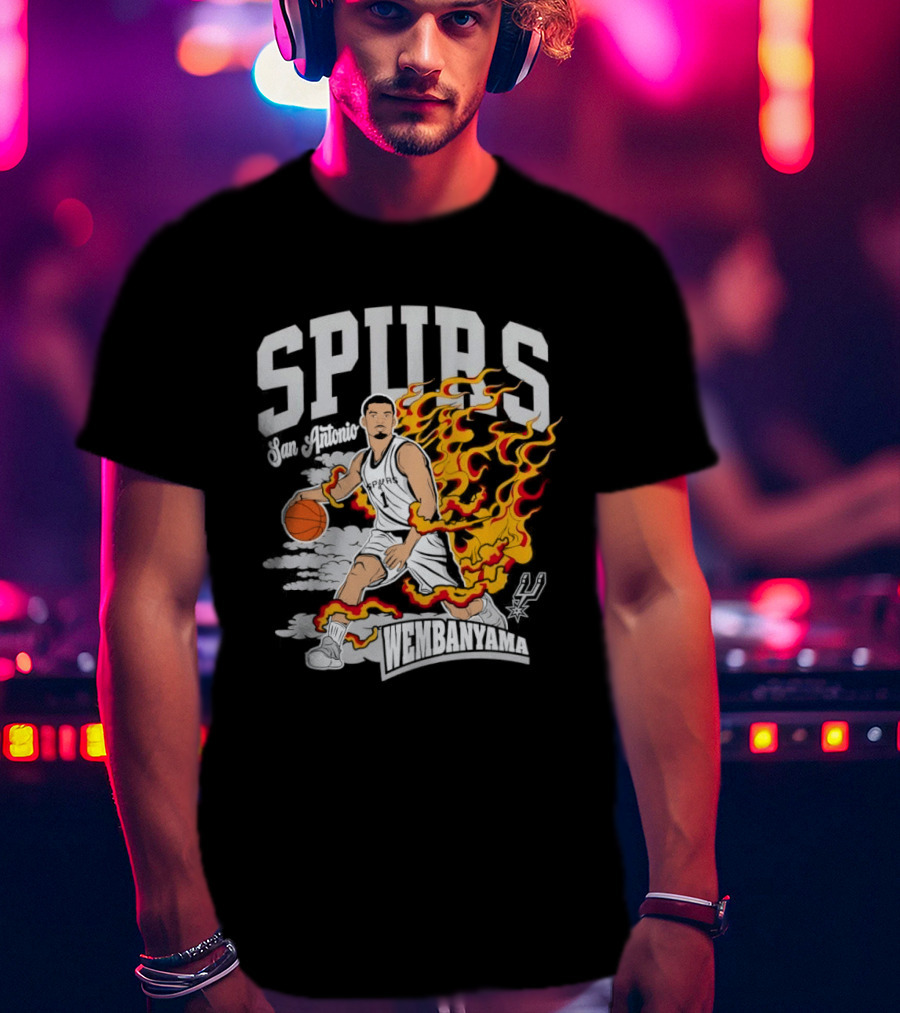 Victor Wembanyama San Antonio Spurs No 1 Basketball Flames Caricature T-Shirt