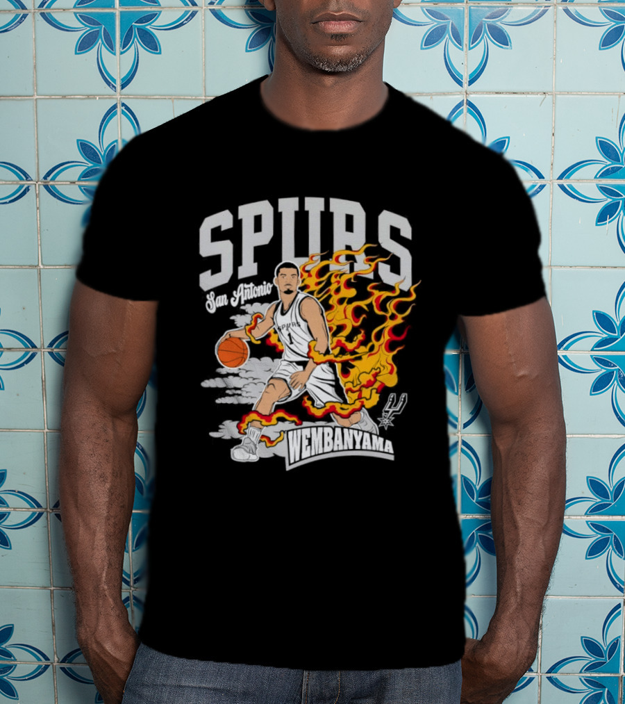 Victor Wembanyama San Antonio Spurs No 1 Basketball Flames Caricature T-Shirt