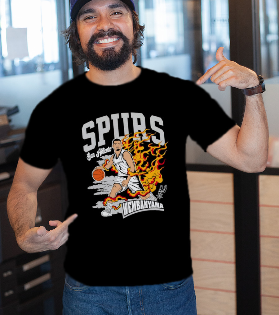 Victor Wembanyama San Antonio Spurs No 1 Basketball Flames Caricature T-Shirt