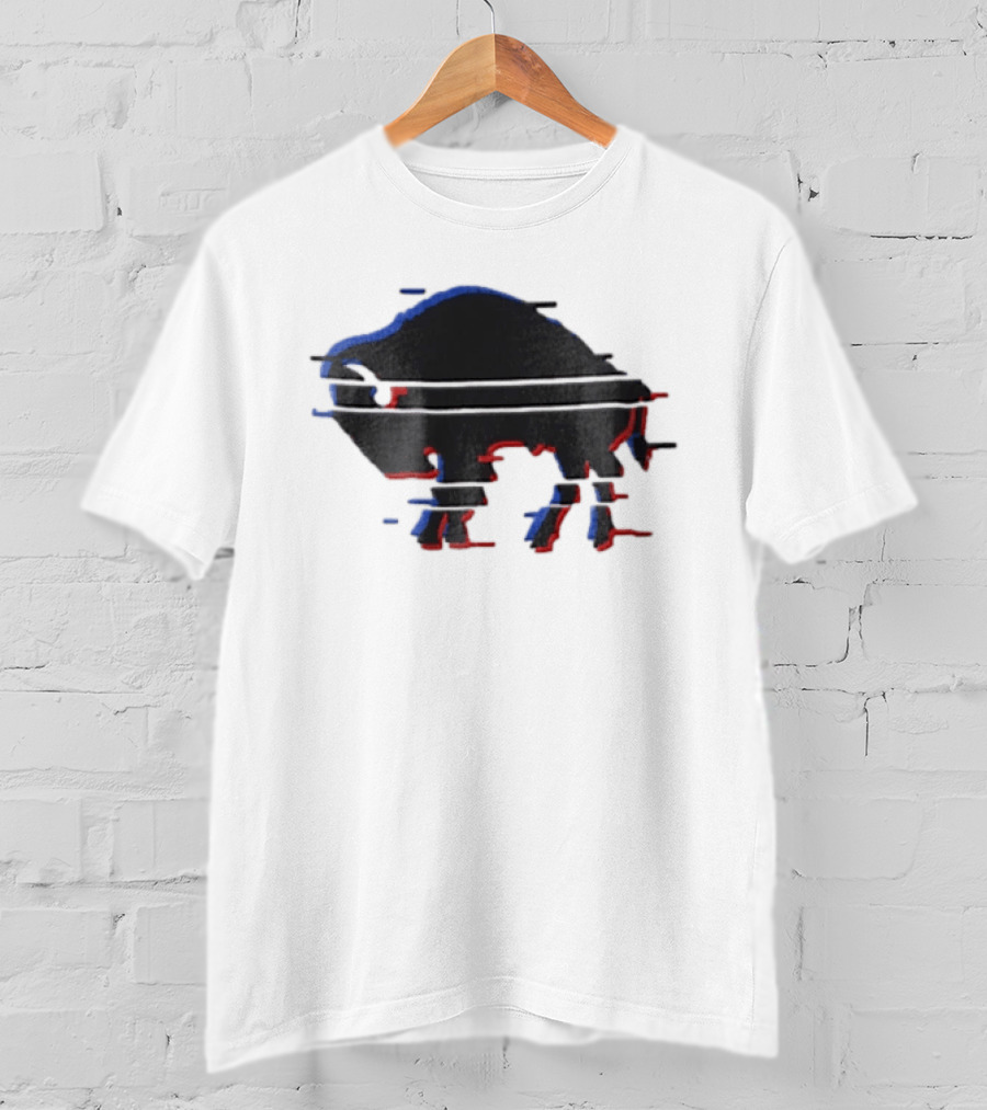 Buffalo Glitch Effect Blue Red Overlay Optical Illusion T-Shirt