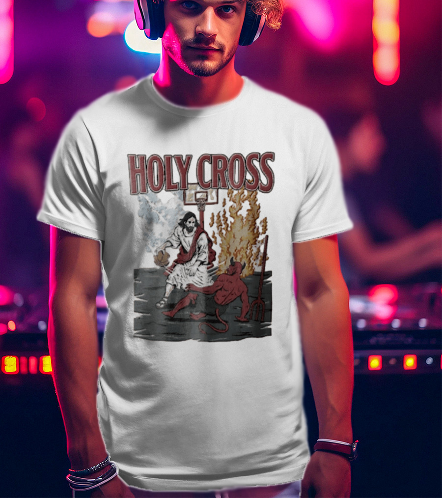 Holy Cross Basketball Player Versus Devil Duel T-Shirt