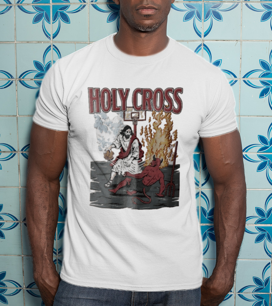 Holy Cross Basketball Player Versus Devil Duel T-Shirt
