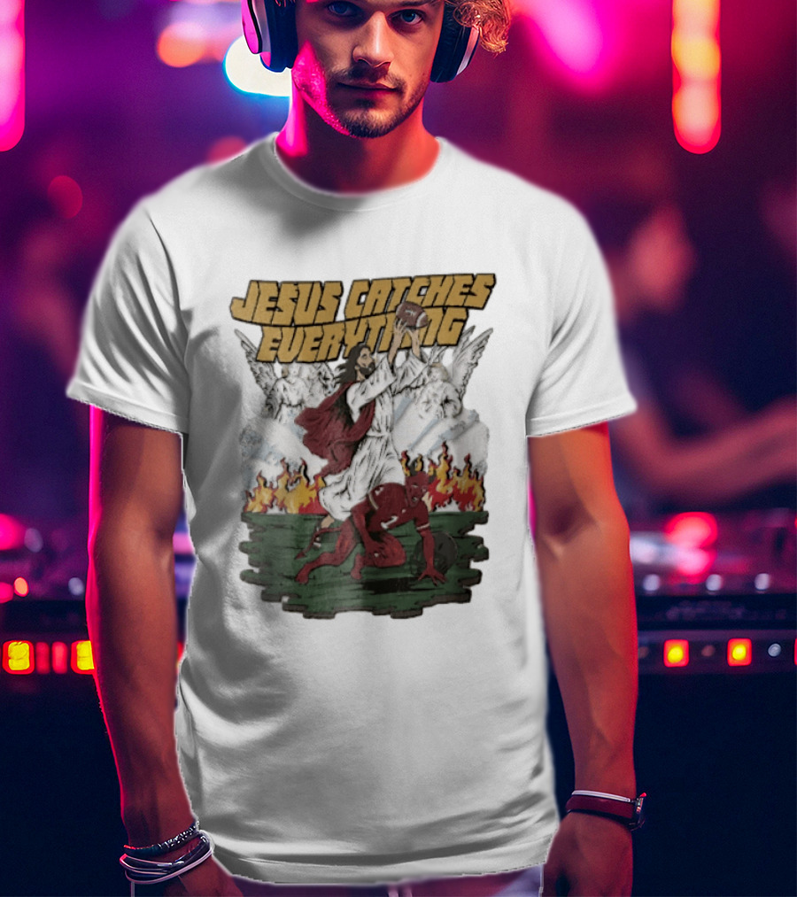 Jesus Catches Everything Angel Vs Devil Football Battle T-Shirt