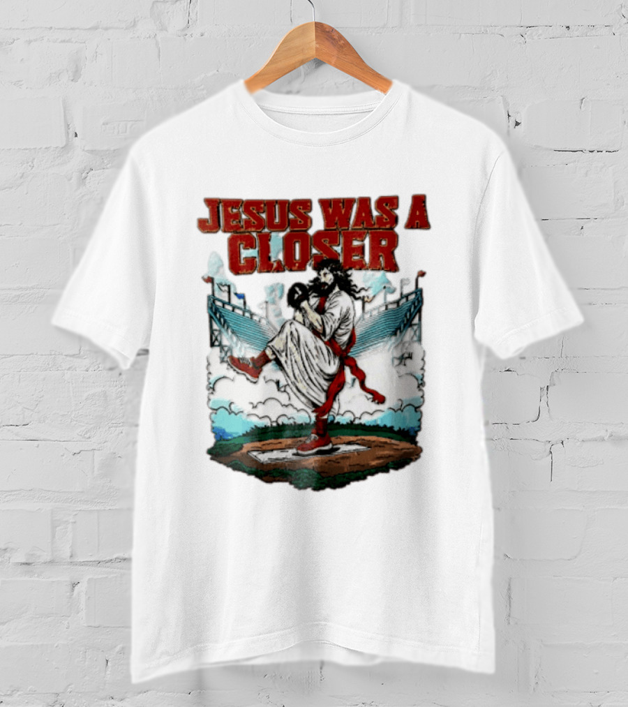 Jesus Was A Closer Baseball Pitcher Heavenly Stadium Scene T-Shirt