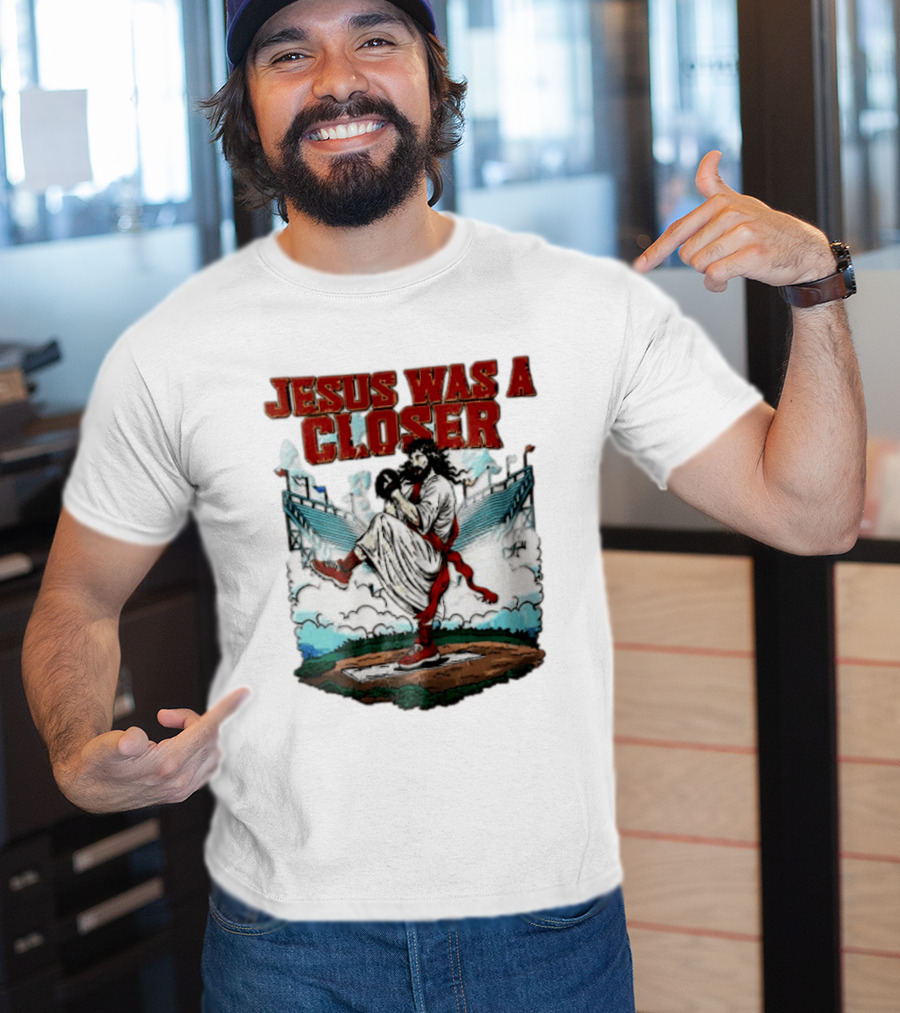 Jesus Was A Closer Baseball Pitcher Heavenly Stadium Scene T-Shirt