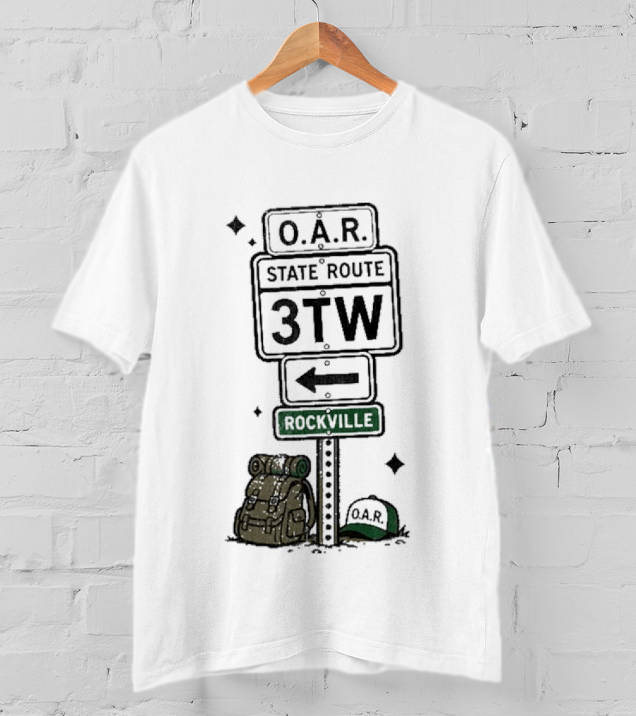 O.A.R. State Route 3TW Rockville Road Sign Backpack Adventure T-Shirt