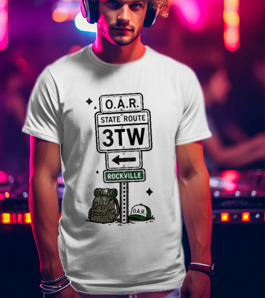 O.A.R. State Route 3TW Rockville Road Sign Backpack Adventure T-Shirt