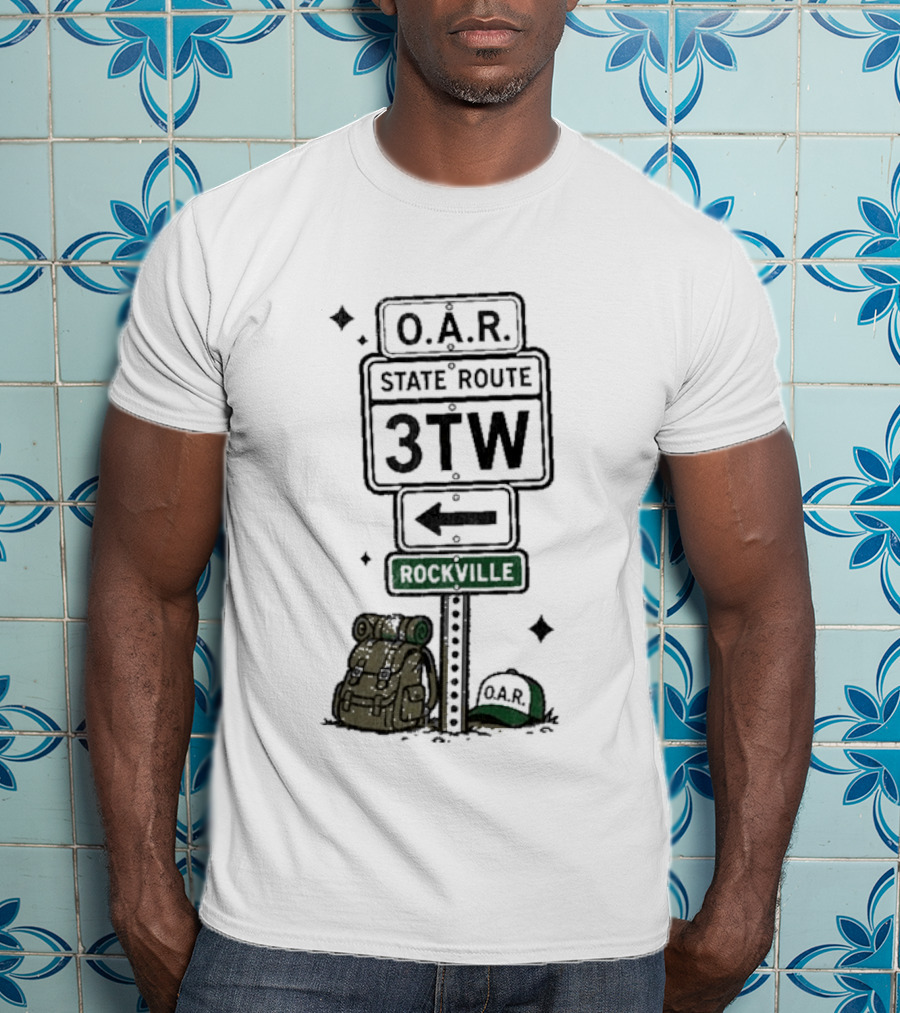 O.A.R. State Route 3TW Rockville Road Sign Backpack Adventure T-Shirt