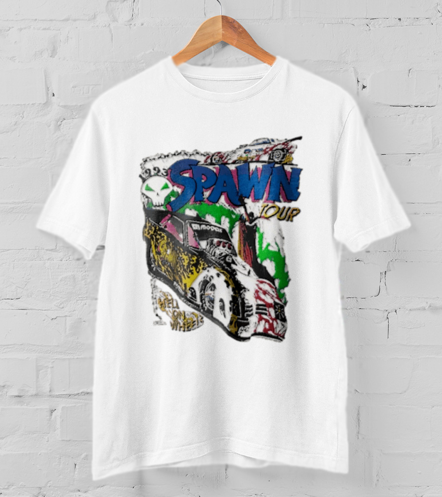 Spawn Tour Hell On Wheels Racing Car Skull Motif T-Shirt
