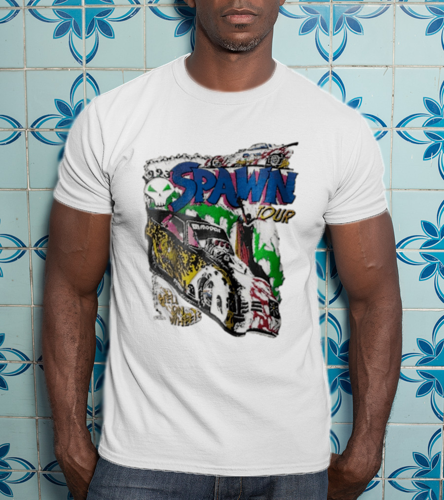 Spawn Tour Hell On Wheels Racing Car Skull Motif T-Shirt