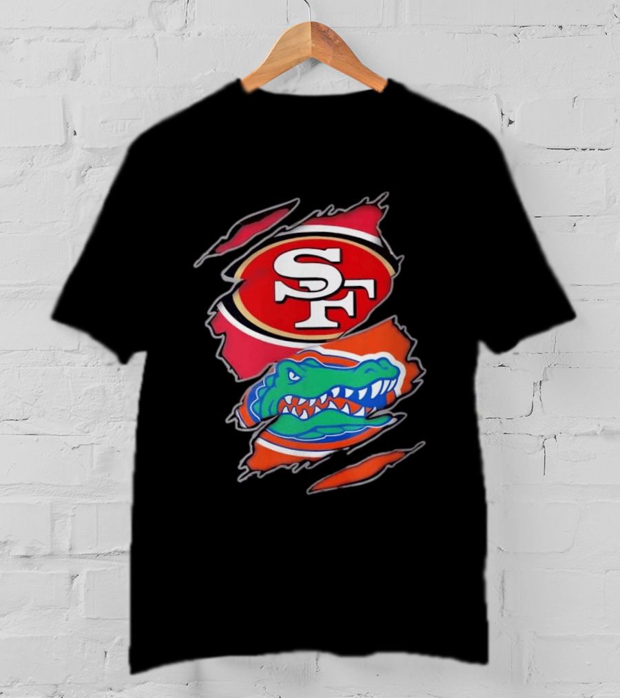 San Francisco 49ers SF Florida Gators Alligator Torn Fabric Football NFL NCAA T-Shirt