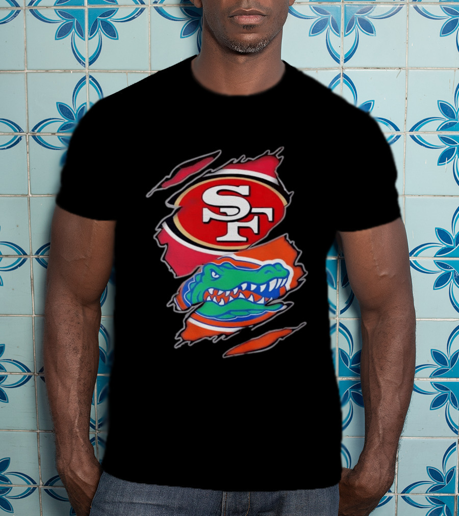 San Francisco 49ers SF Florida Gators Alligator Torn Fabric Football NFL NCAA T-Shirt
