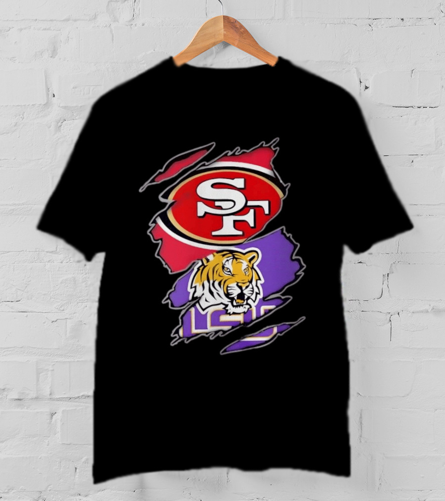 San Francisco 49ers SF And LSU Tigers Tiger Distressed T-Shirt