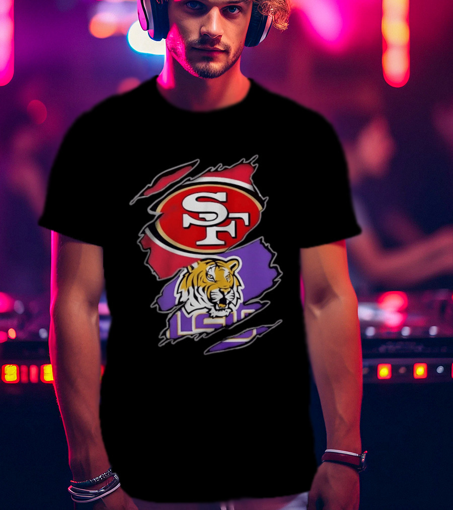 San Francisco 49ers SF And LSU Tigers Tiger Distressed T-Shirt
