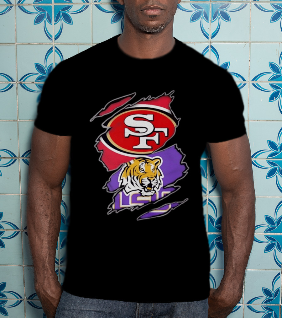 San Francisco 49ers SF And LSU Tigers Tiger Distressed T-Shirt