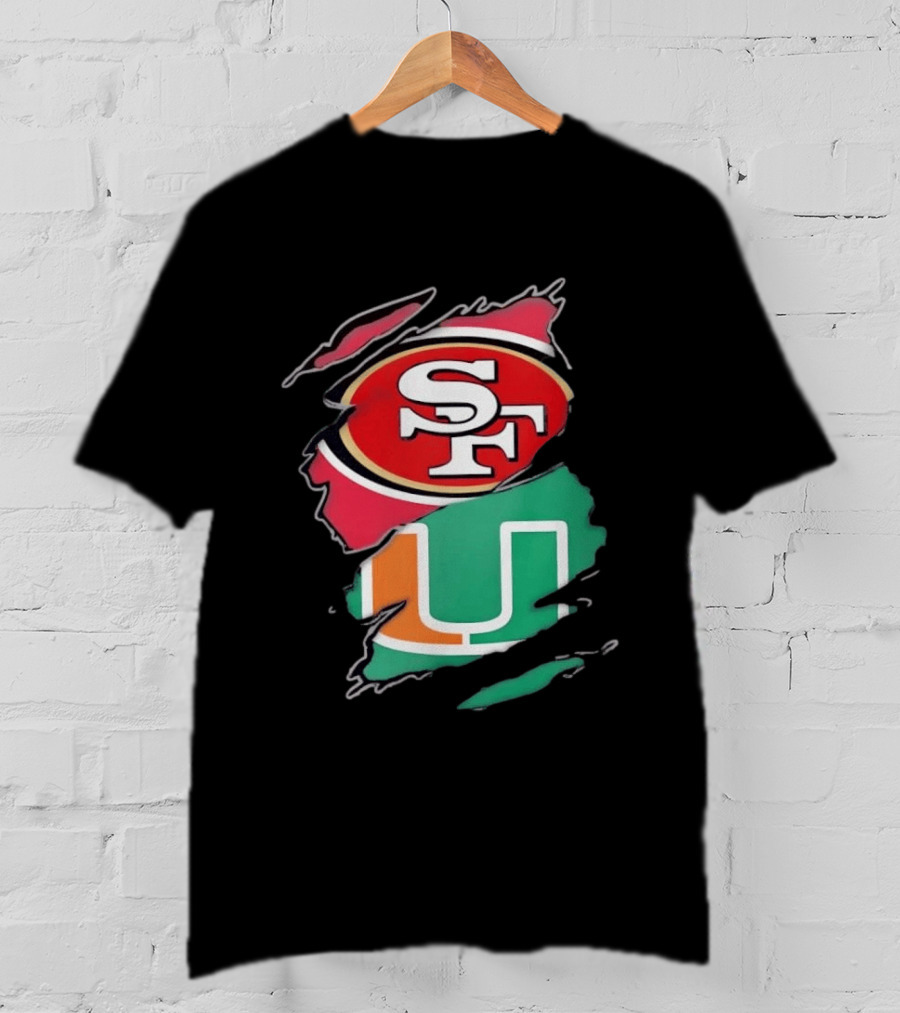 San Francisco 49ers SF And Miami Hurricanes U Distressed Logos T-Shirt