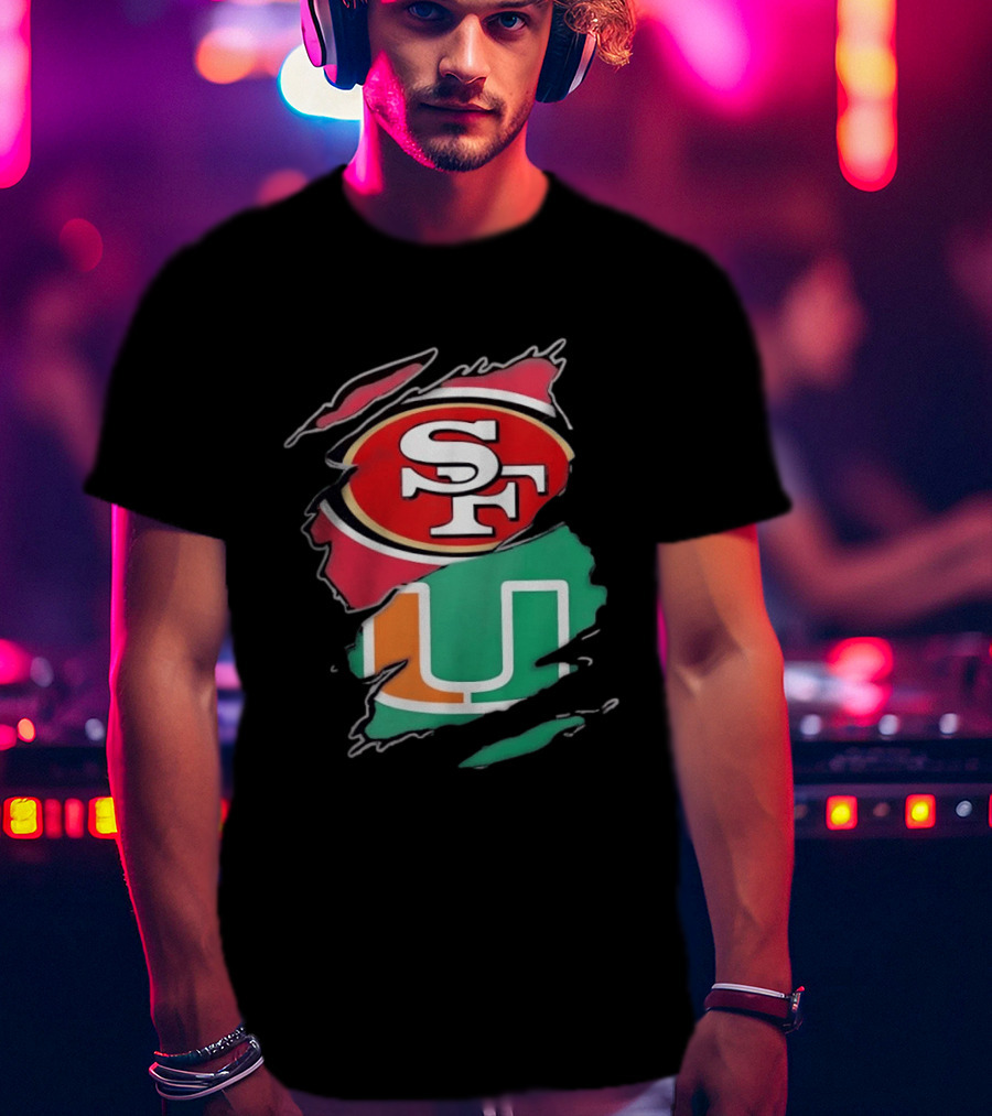 San Francisco 49ers SF And Miami Hurricanes U Distressed Logos T-Shirt